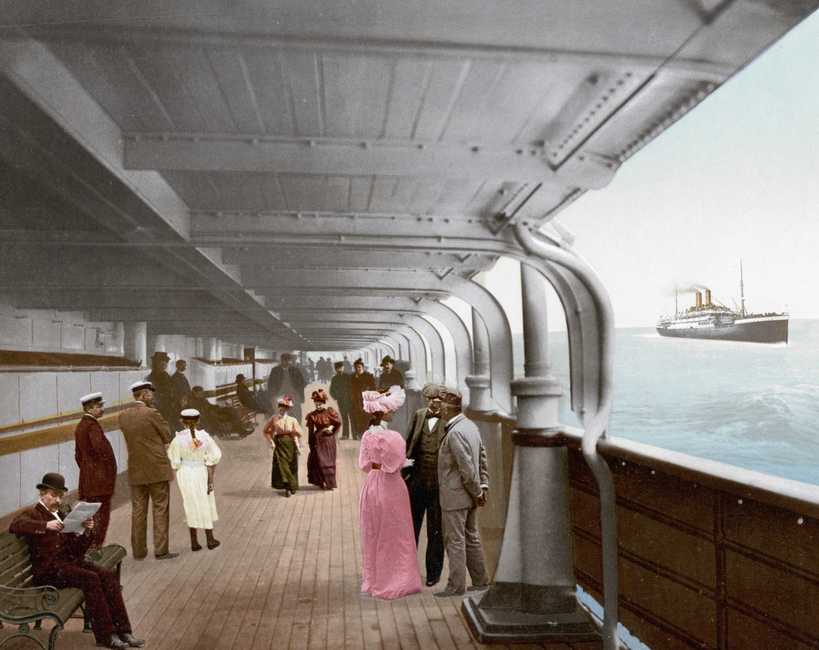 Victorian life on the promenade deck of an 1890s transatlantic steamship