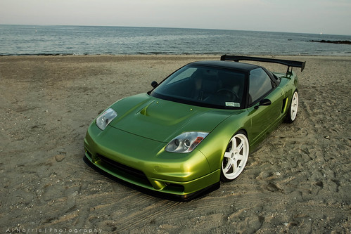Beach Acura NSX Green with white wheels rims