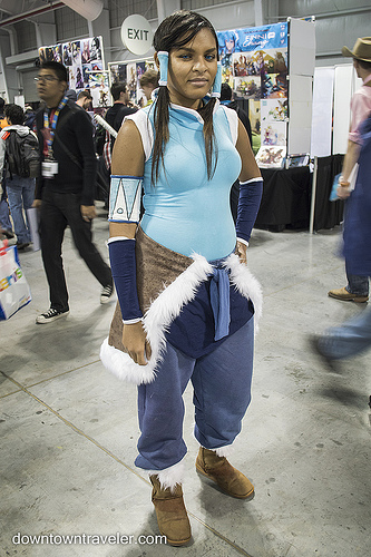 A cosplayer dressed as Avatar Korra. 