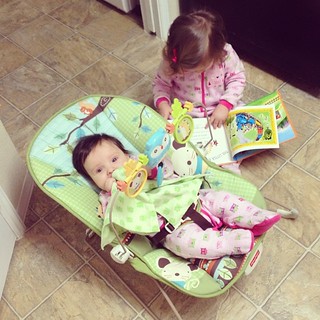 Reading in their "jammas" as Claire likes to call them.