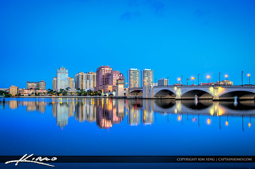 West Palm Beach Blue Night Skyline by Captain Kimo