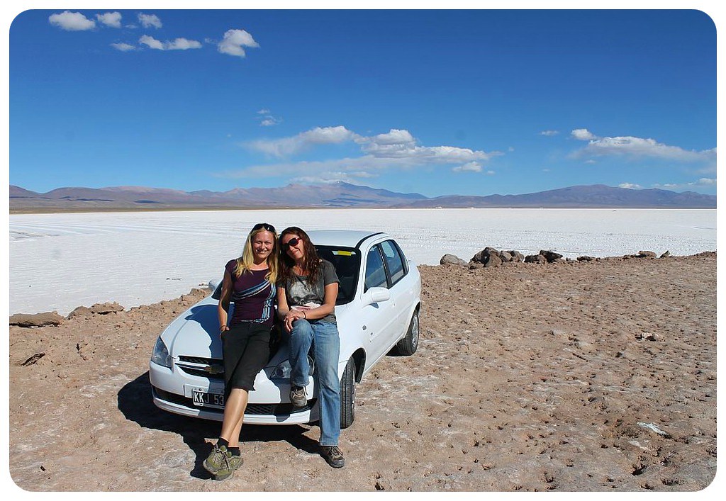 argentina salt flats dani & jess with car