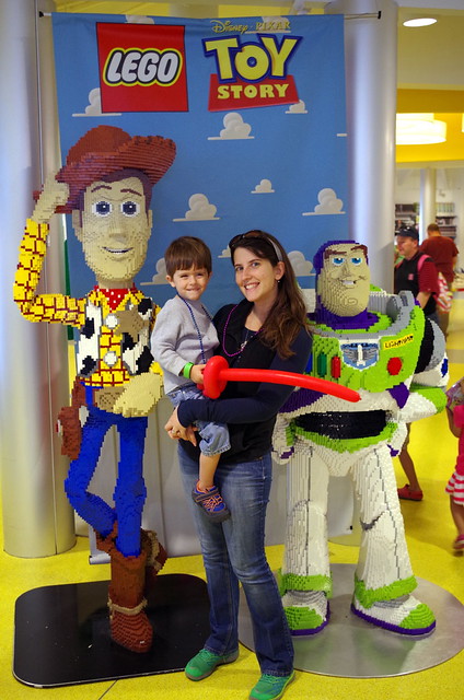 Carter and Michele with Lego Woody and Buzz Lightyear