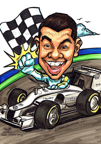 Birthday caricature in Formula One