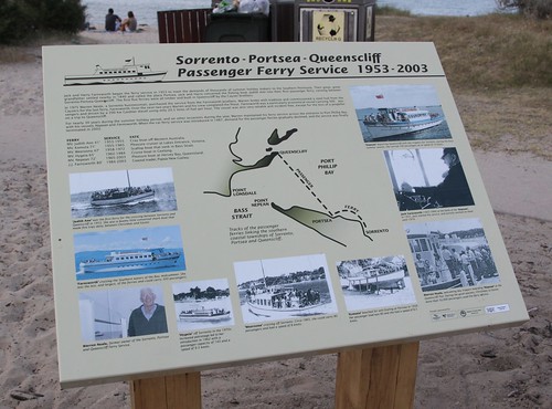 Signage at Sorrento Pier detailing the history of the Sorrento - Portsea - Queenscliff ferry