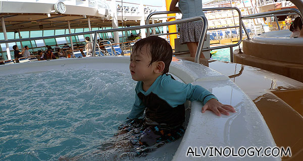 Asher did not want to climb out of the whirlpool