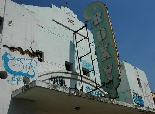 ROXY Cine, sign at abandoned theatre, tags: 8 pm, Guadalajara, Jalisco, Mexico by Wonderlane