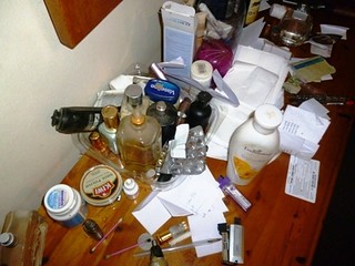 A really messy desk.