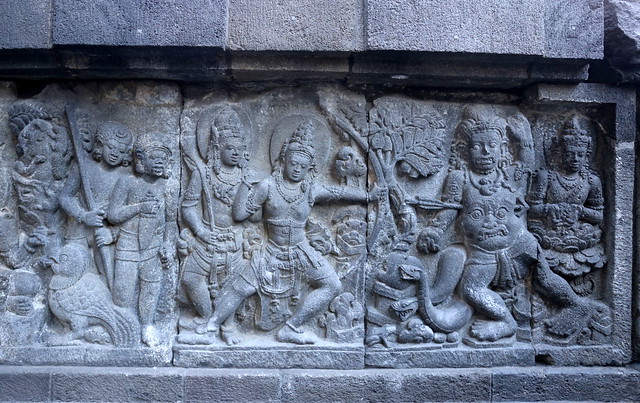 The stone relief carvings tell amazing stories from the Ramayana epic