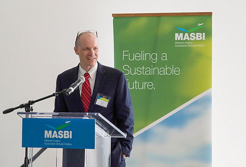 Representatives in aviation, academia, policy organizations, city, state and federal government and national governmental organizations met last week in Chicago to release recommendations and findings from MASBI - the Midwest Aviation Sustainable Biofuels Initiative.  Acting Under Secretary for Rural Development Doug O’Brien addressed the group concerning USDA’s contributions to the effort to develop “drop in” aviation biofuel from renewable feedstocks. Photo courtesy of Meg Whitty, United Airlines. Used with permission.