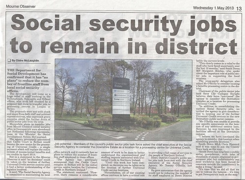 1st May 2013 Social Security Jobs Saved