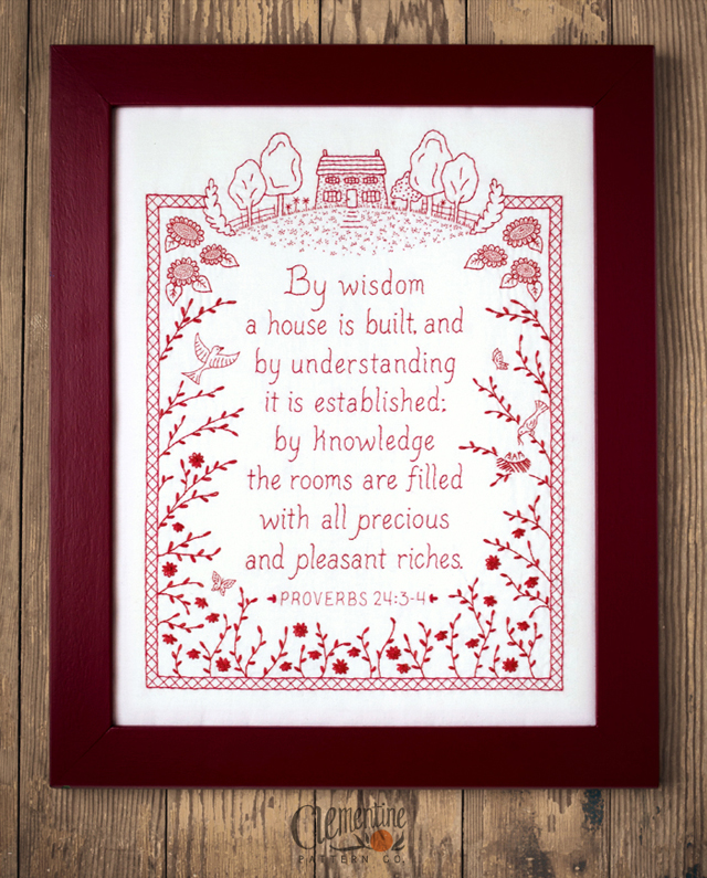 Proverbs Redwork Embroidery by Clementine Pattern Co.