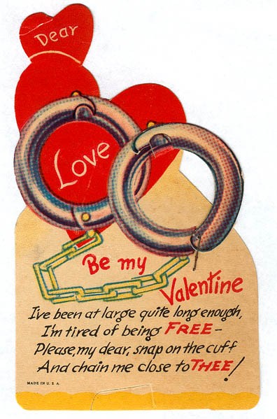 a retro valentine equates love and chains