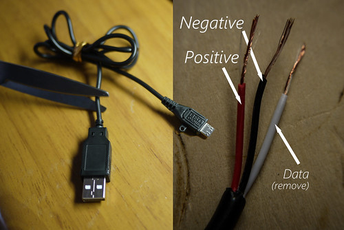 Micro USB inner wire colors (positive, negative, data)