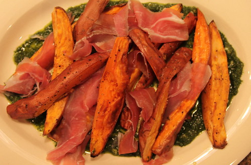 Roasted Sweet Potatoes with Speck and Chimichurri Kathie