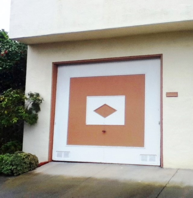 graphic garage door, diamond inside a square