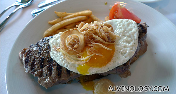 Steak with egg for me 
