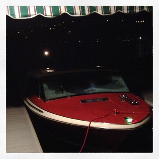 boat docked at night