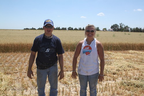 Brandon and I, all covered in oat chaff. It is itchier than wheat, we decided.