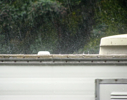 Rain pounding down on the trailer