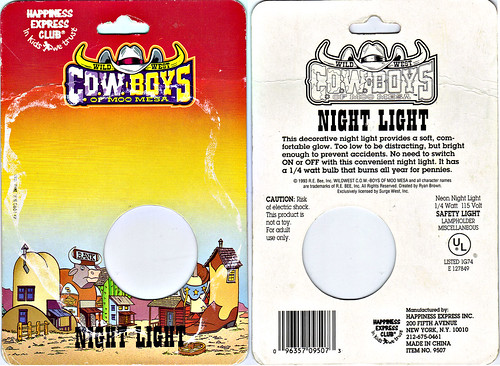 HAPPINESS EXPRESS INC :: Wild West C.O.W.-Boys of MOO MESA ; NIGHT LIGHT ..card backer (( 1993 ))