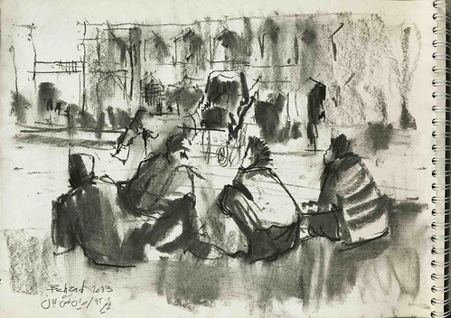 The teamsters were resting near their horses in Naqshe Jahan square by Behzad Bagheri Sketches