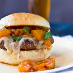 Burgers with Spicy Bourbon and Peach Chutney