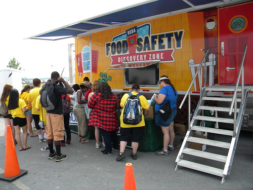 US Department of Agriculture’s mobile Discovery Zone is a hands-on vehicle that travels the nation educating children and parents about the four main principals of home food safety – clean, separate, cook and chill.  For more information see www.fsis.usda.gov/foodsafetymobile/