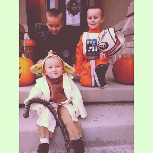 The force is strong at our house. Anakin,  luke as an x-wing pilot,  and yoda. #Halloween #starwars