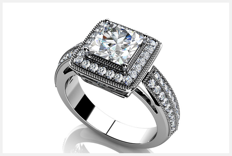 Anjolee Millgrain Detail Princess Cut Engagement Ring
