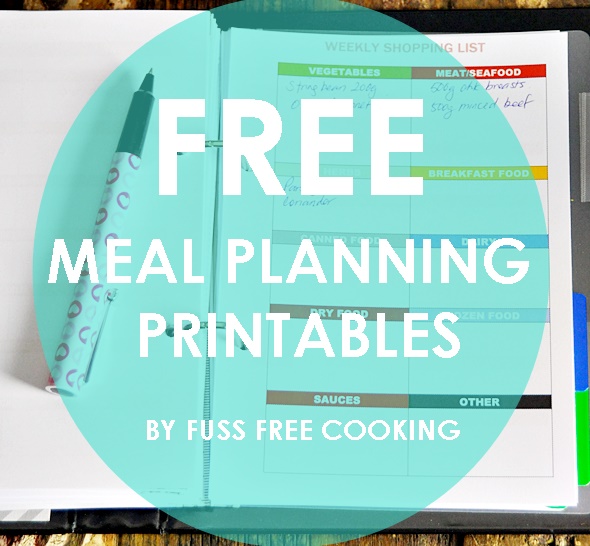 Free Printables on Meal Planning & Grocery List (A5 sized set on one A4 paper) | www.fussfreecooking.com
