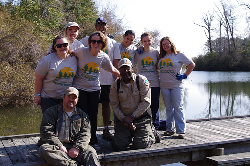 A special thanks to our Alternative Spring Break Volunteers (left to right):  Raven Mcullen, Keigan A. Brown, Amy Lorenz (Site Supervisor), Roger (Kodali R. Babu), Sarah Von Horn, Hannah Asebes, SavanaGordon with Rangers Scott Pearson and Maurice Suggs