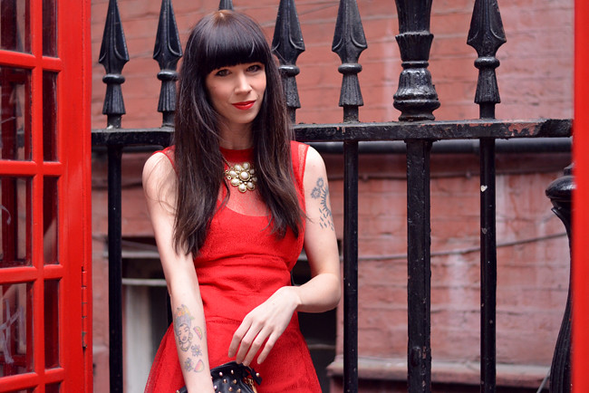 Red Carven dress blogger 3