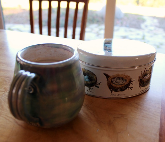 Handmade Mug With Multi-Color Glaze, Bird-Themed Cookie Tin - 1/4/2014