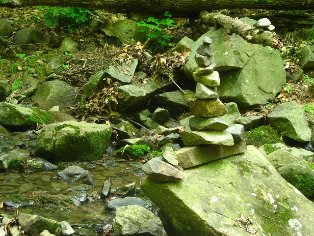 rocks piled in the river