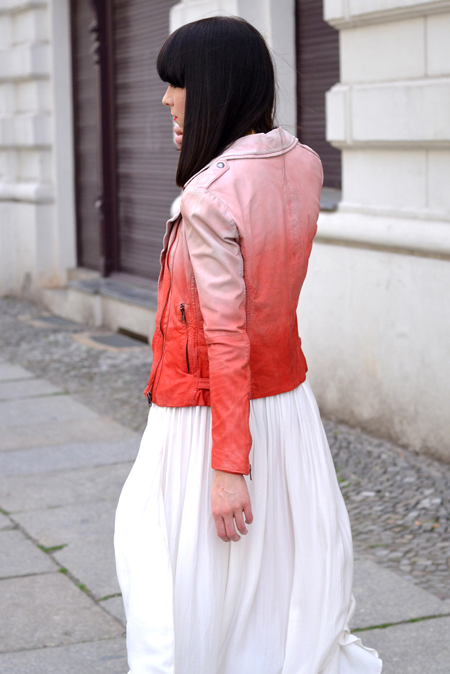 Muuba ombre leather biker jacket white red outfit 2