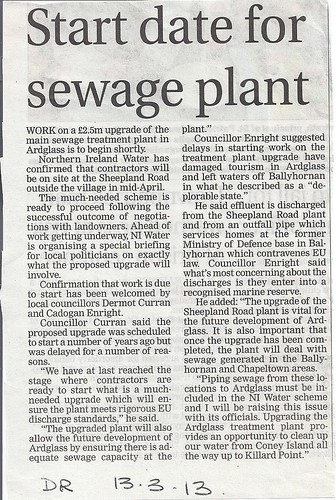 13th March 2013 Ballyhornan & other Villages left out of New Ardglass Sewerage plant