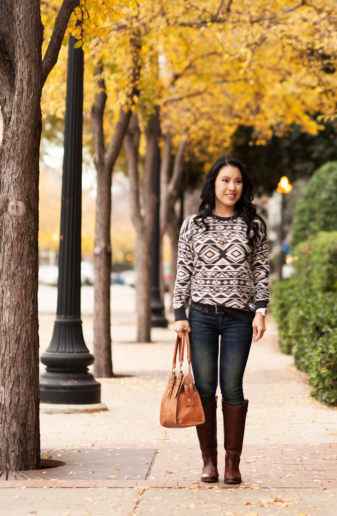 cute & little blog | aztec tribal print sweater, frye melissa riding boots outfit