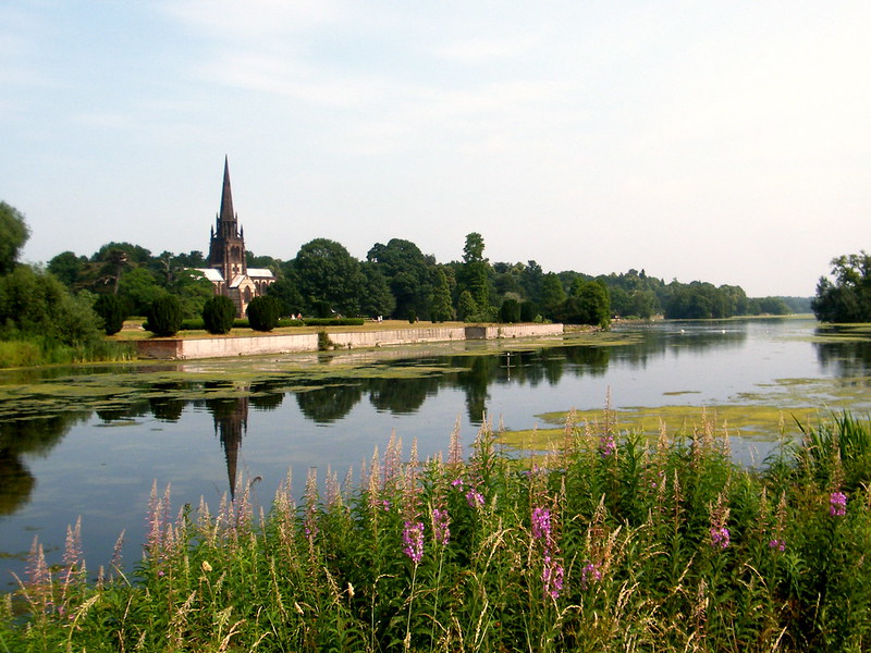Clumber Chapel from across the lake