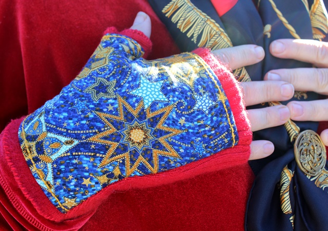 Celestial Blue & Red Wool DIY Fingerless Gloves