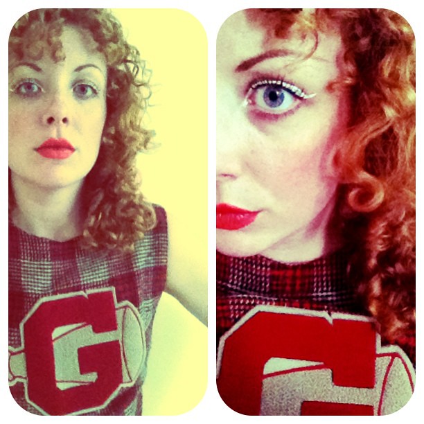 When fall becomes official, will be combating it with this vest, and other magical pieces!  Take that disgusting English weather! >POW< #london #badweather #cheerleading #vintage #1960s #1950s #plaid #fashion #redhead #fall #autumn #redlips #whiteeyeliner