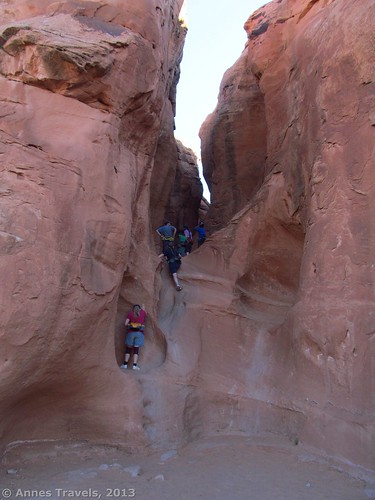 Climbing up into Peek-a-Boo Slot, Dry Fork Slots, Grand Staircase Escalante National Monument, Utah