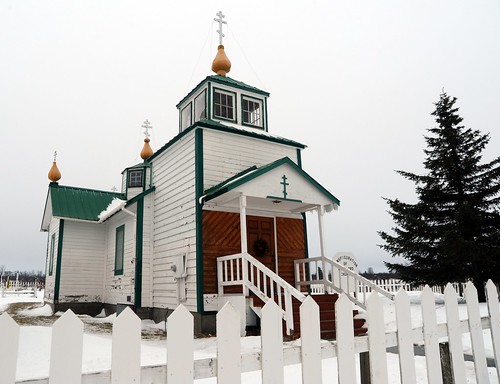 The Holy Transfiguration of Our Lord Chapel, historic Russian Orthodox church, built in 1901, cruxiform-shaped building, designed by Alexi Andreev Oskolkoff, Ninilchik (Russian: Нинильчик), Kenai Penisula, Alaska, USA by Wonderlane