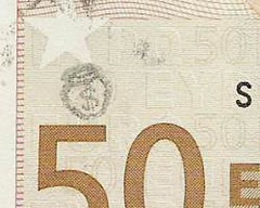 Stamped euro banknote