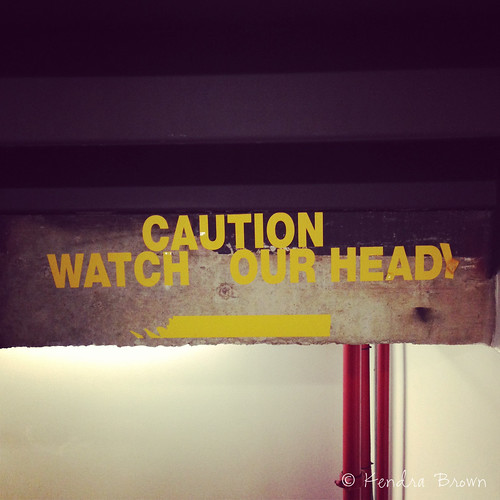 A sign on the stairs