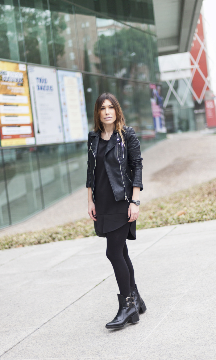 street style barbara crespo black and leather zara fashion blogger outfit