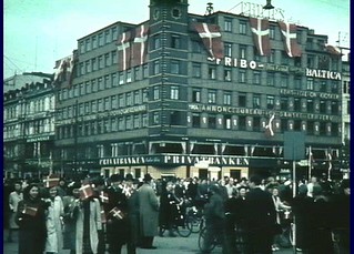 Flags at the central square in Copenhagen. After 5th May 1945.