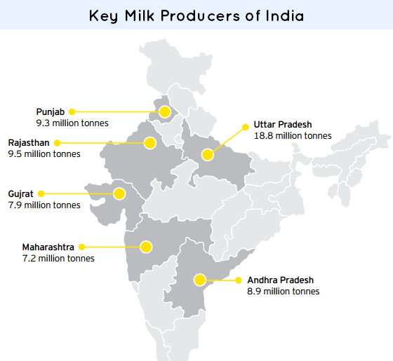 map Milk Supply Chain: Major producers in India