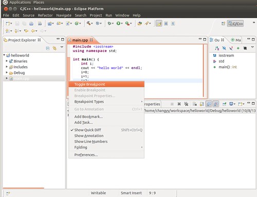 Ubuntu 12.04 Eclipse C++ Project Debug 2