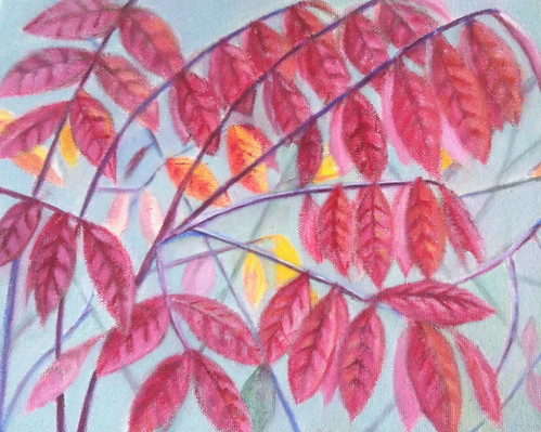 Red Leaves (Oil Bar Painting as of October 16, 2013) by randubnick